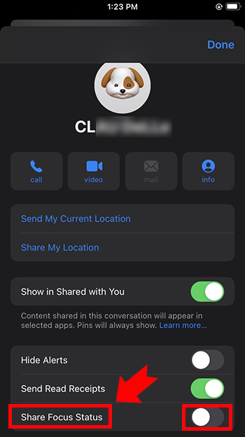 Share focus status on iPhone