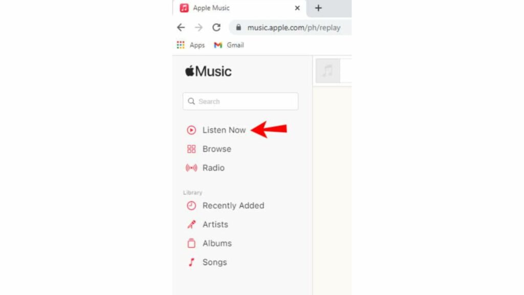 Click on Listen Now in Apple Music